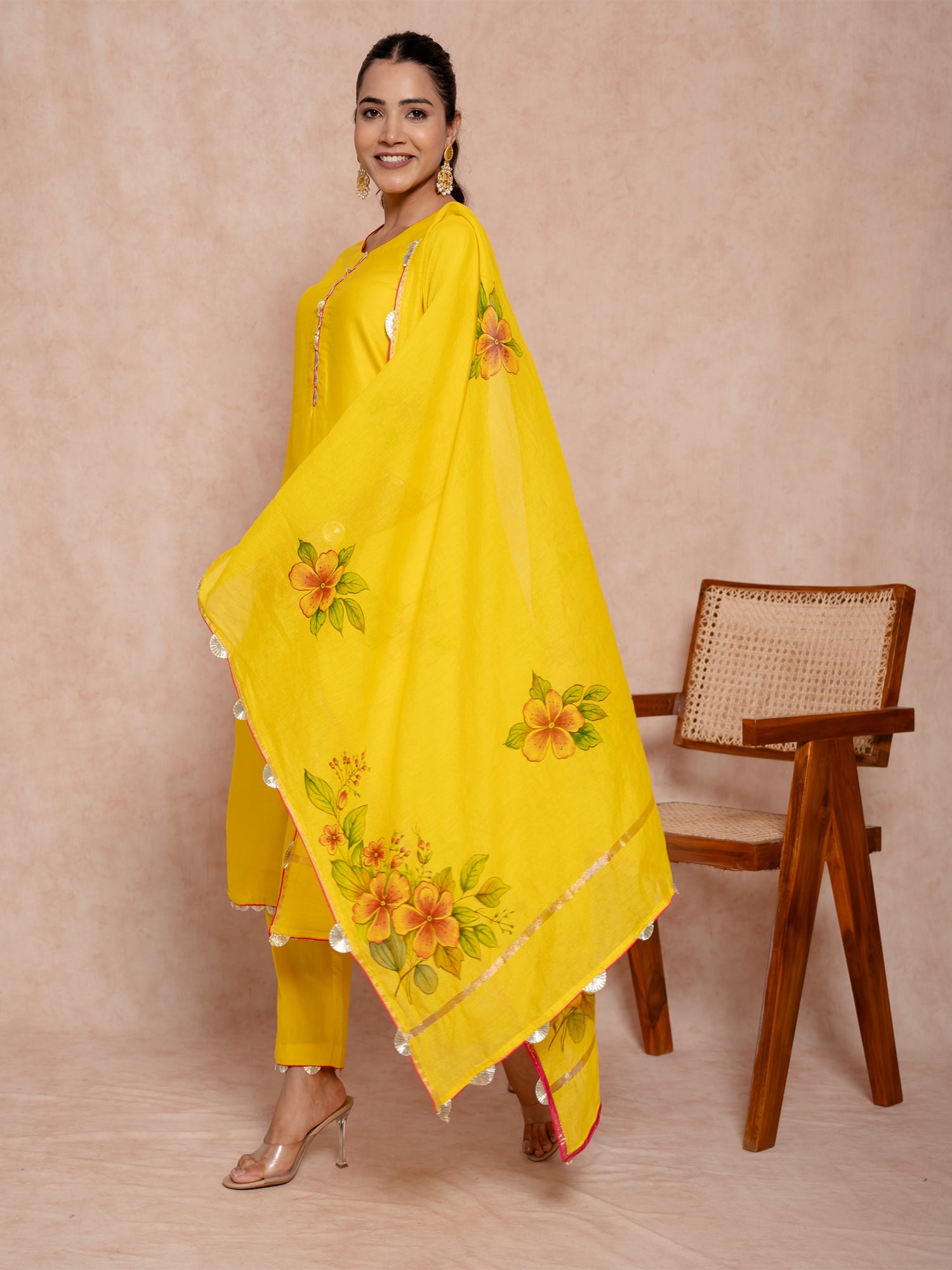 Lime Yellow Gota Work Chanderi Suit Set