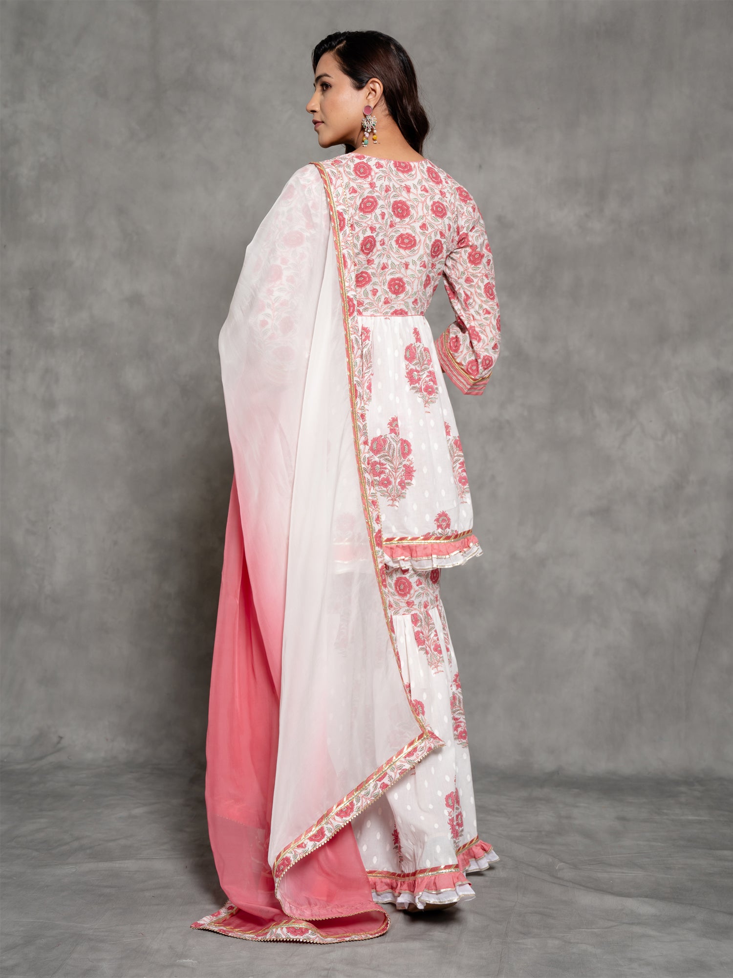 White Cotton Sharara Suit In Floral Print