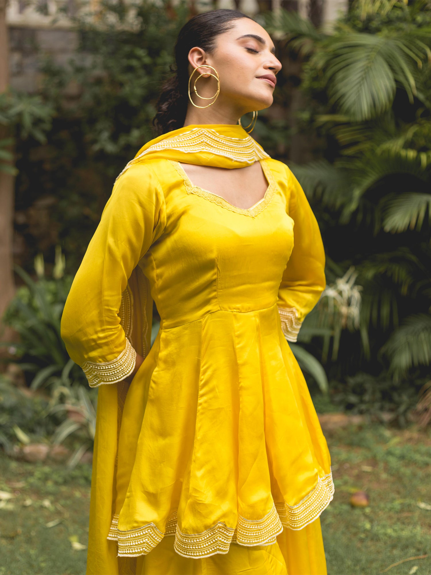 Lemon Yellow Organza Satin Sharara Suit