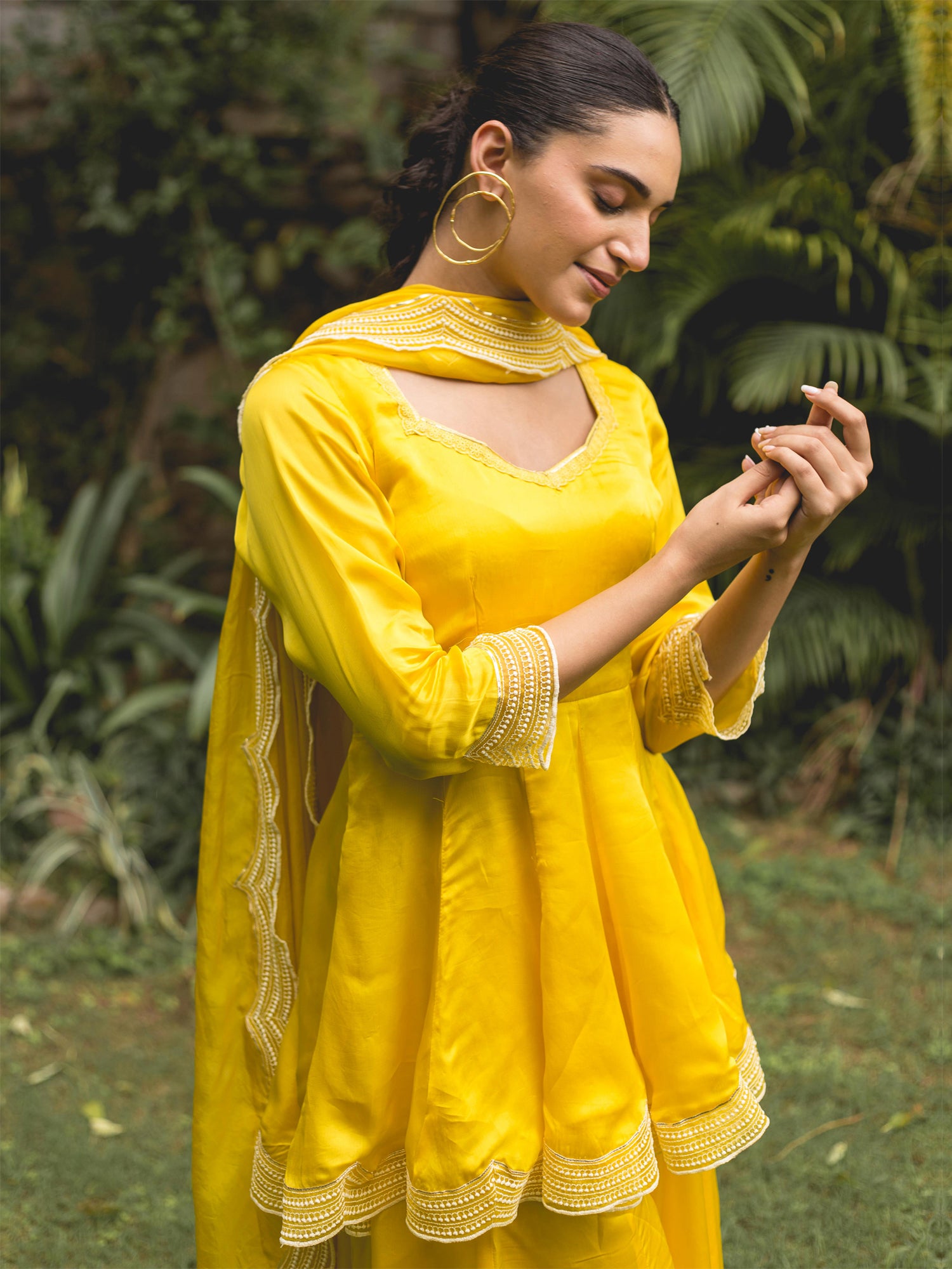 Lemon Yellow Organza Satin Sharara Suit