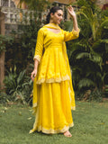 Lemon Yellow Organza Satin Sharara Suit