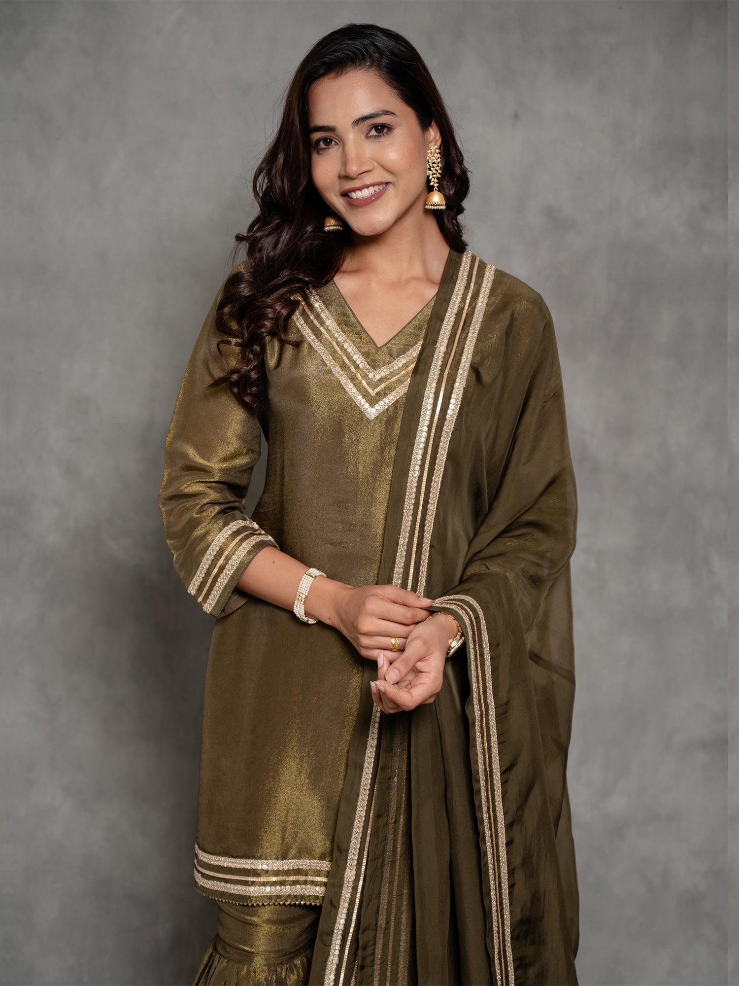 Dark Green Tissue Silk Sharara Suit