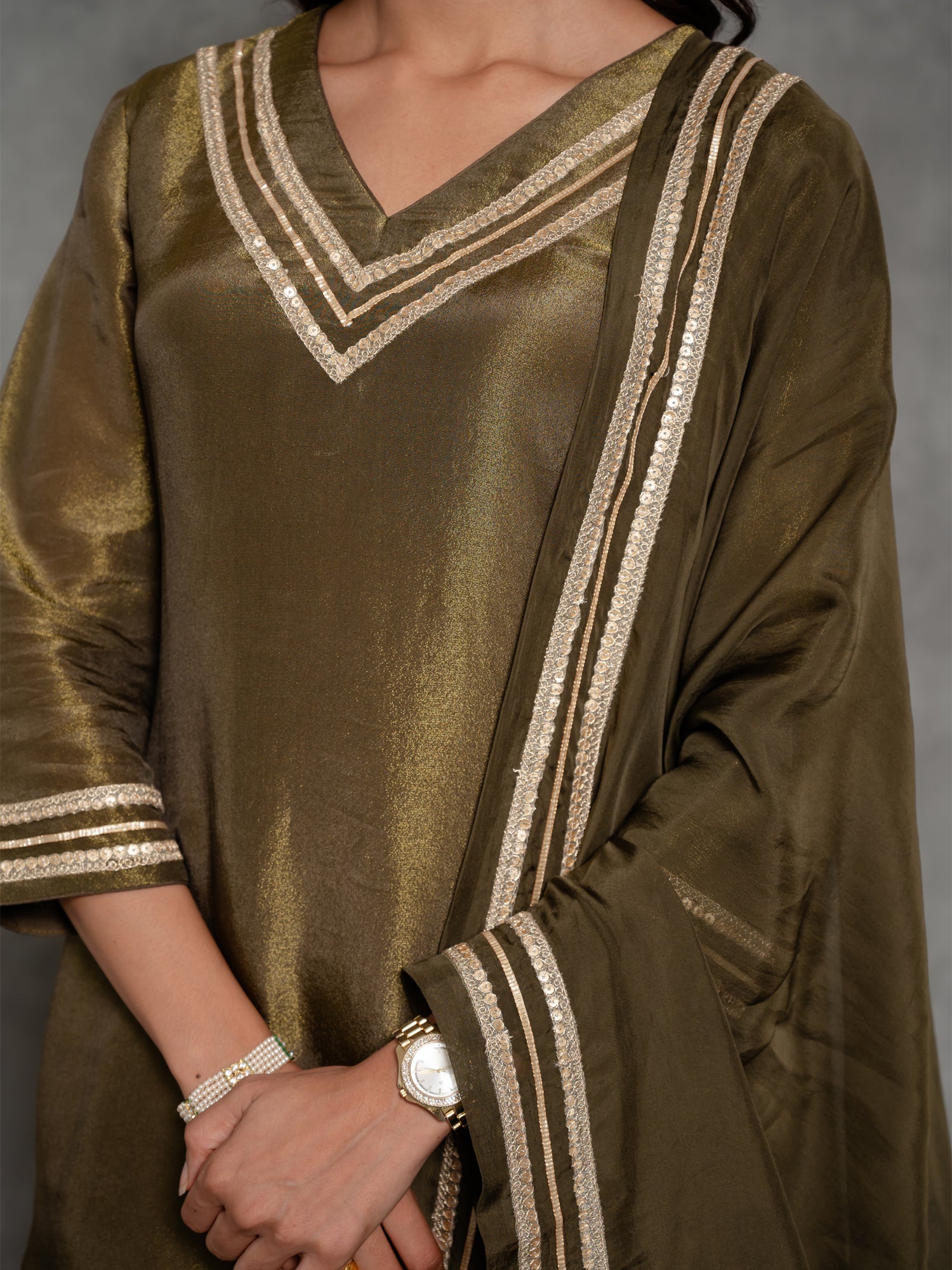 Dark Green Tissue Silk Sharara Suit