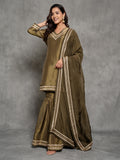 Dark Green Tissue Silk Sharara Suit