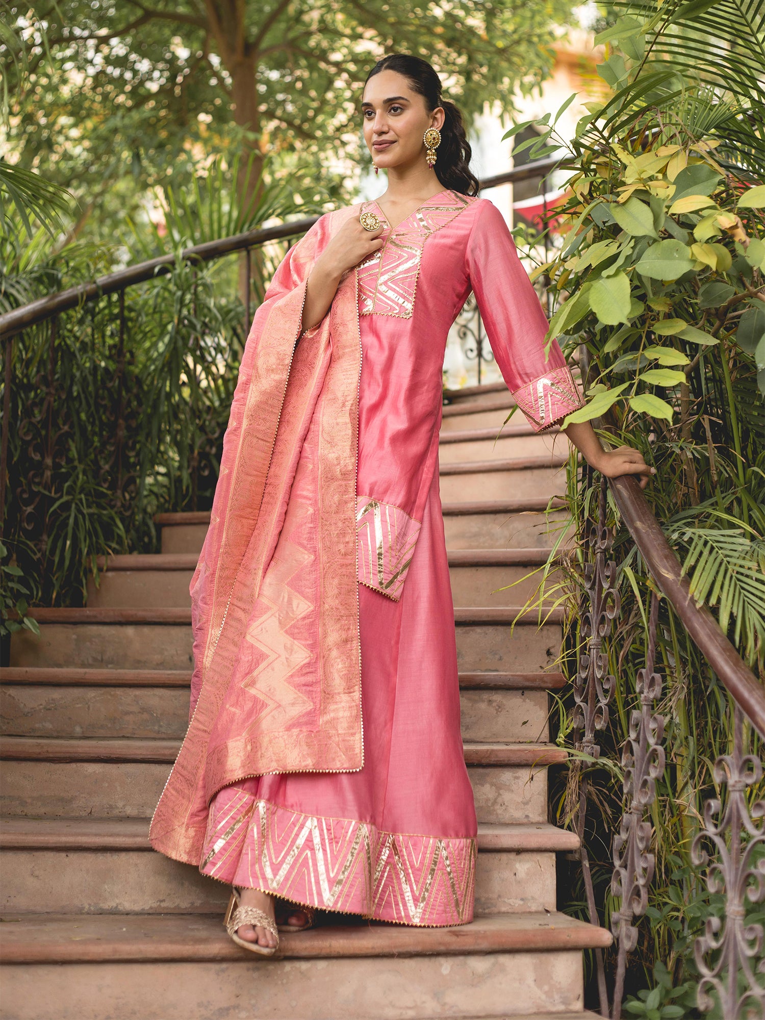 Pink Chanderi Sharara Suit Set