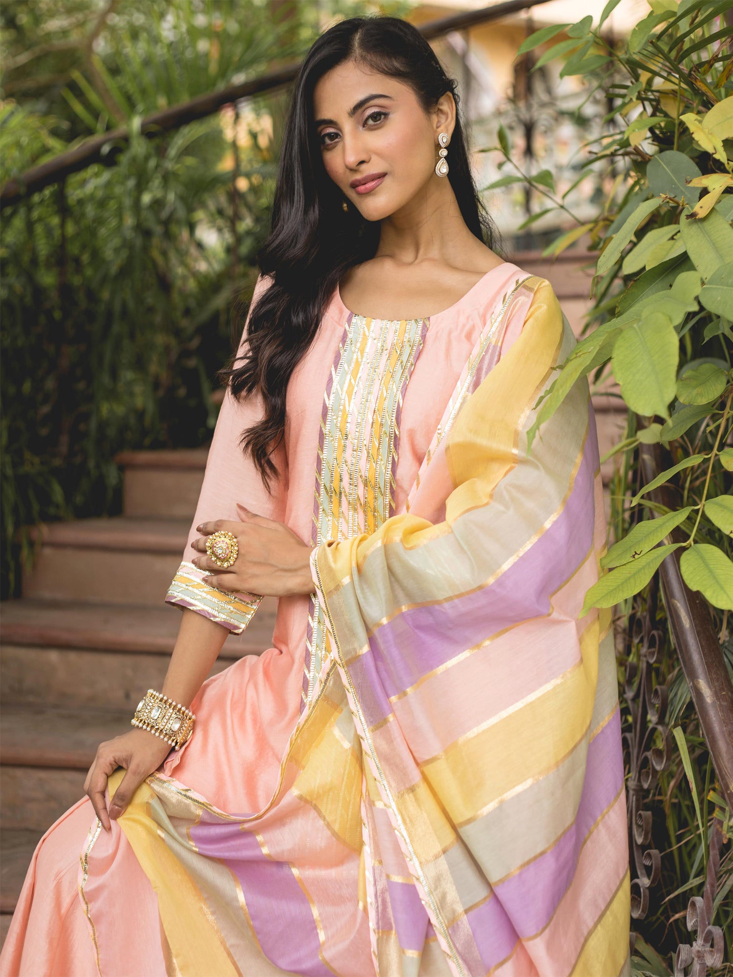 Peach Chanderi Sharara Suit Set