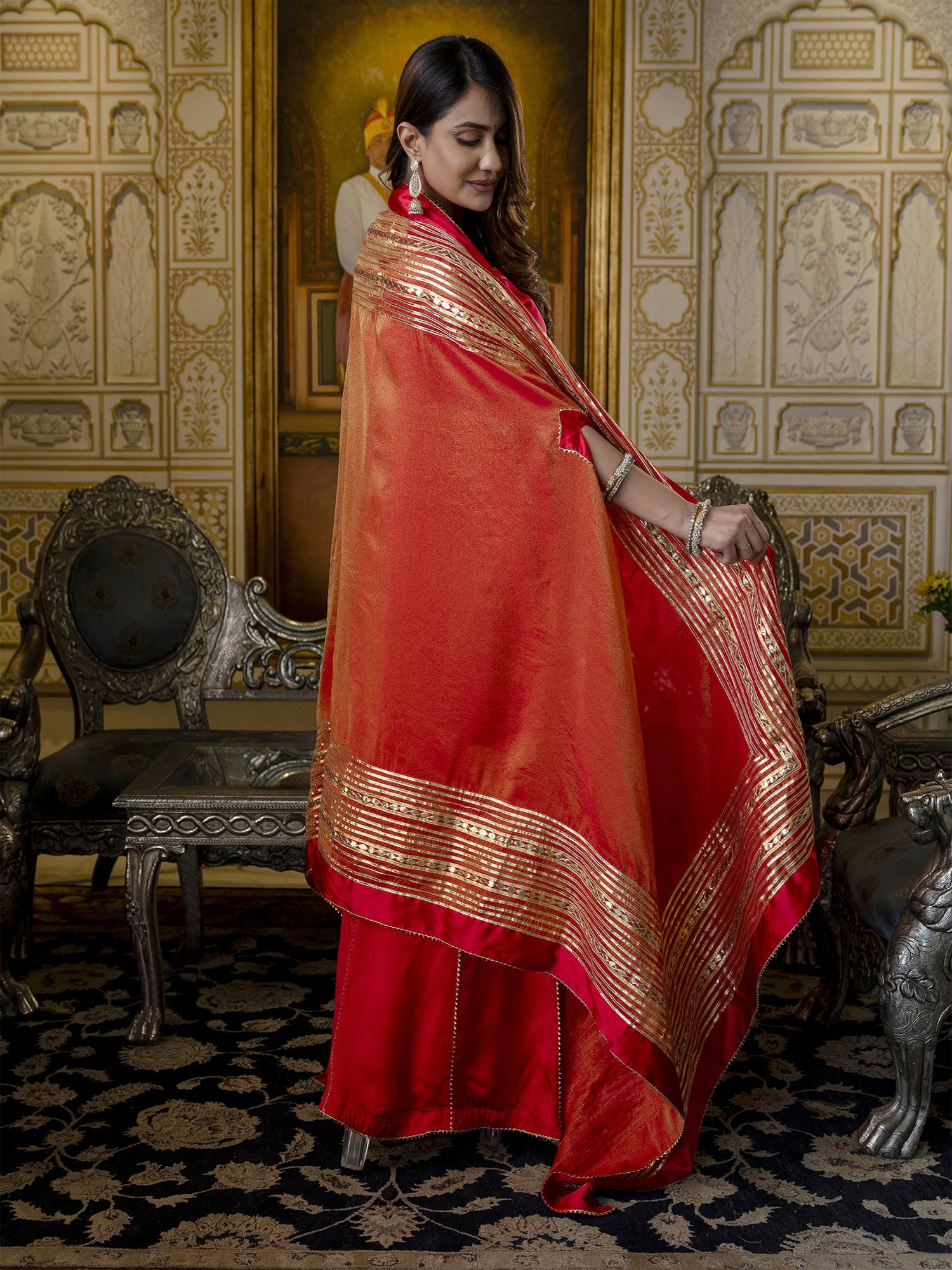 Red Cape Style Sharara Suit With Gota Work