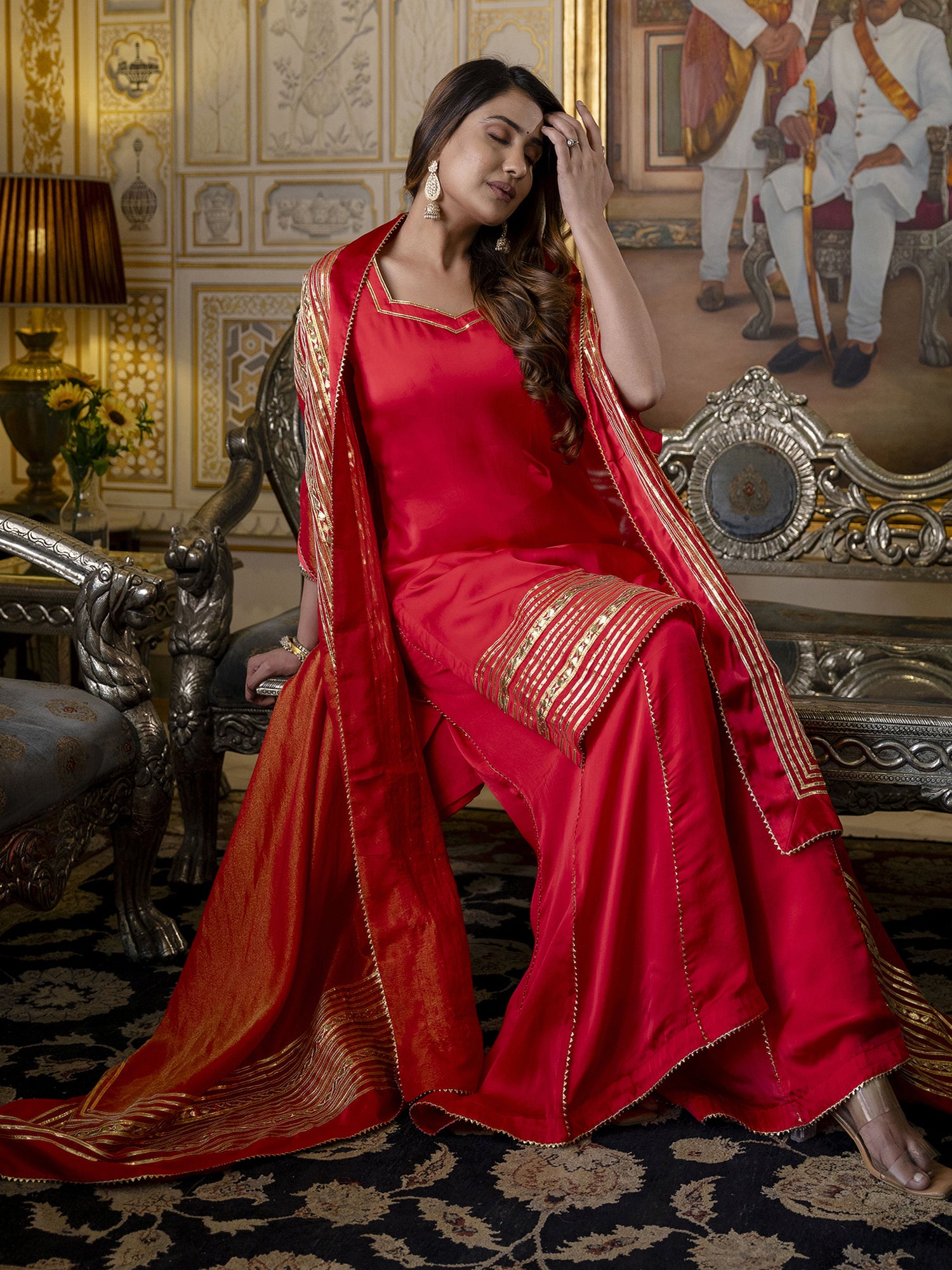 Red Cape Style Sharara Suit With Gota Work