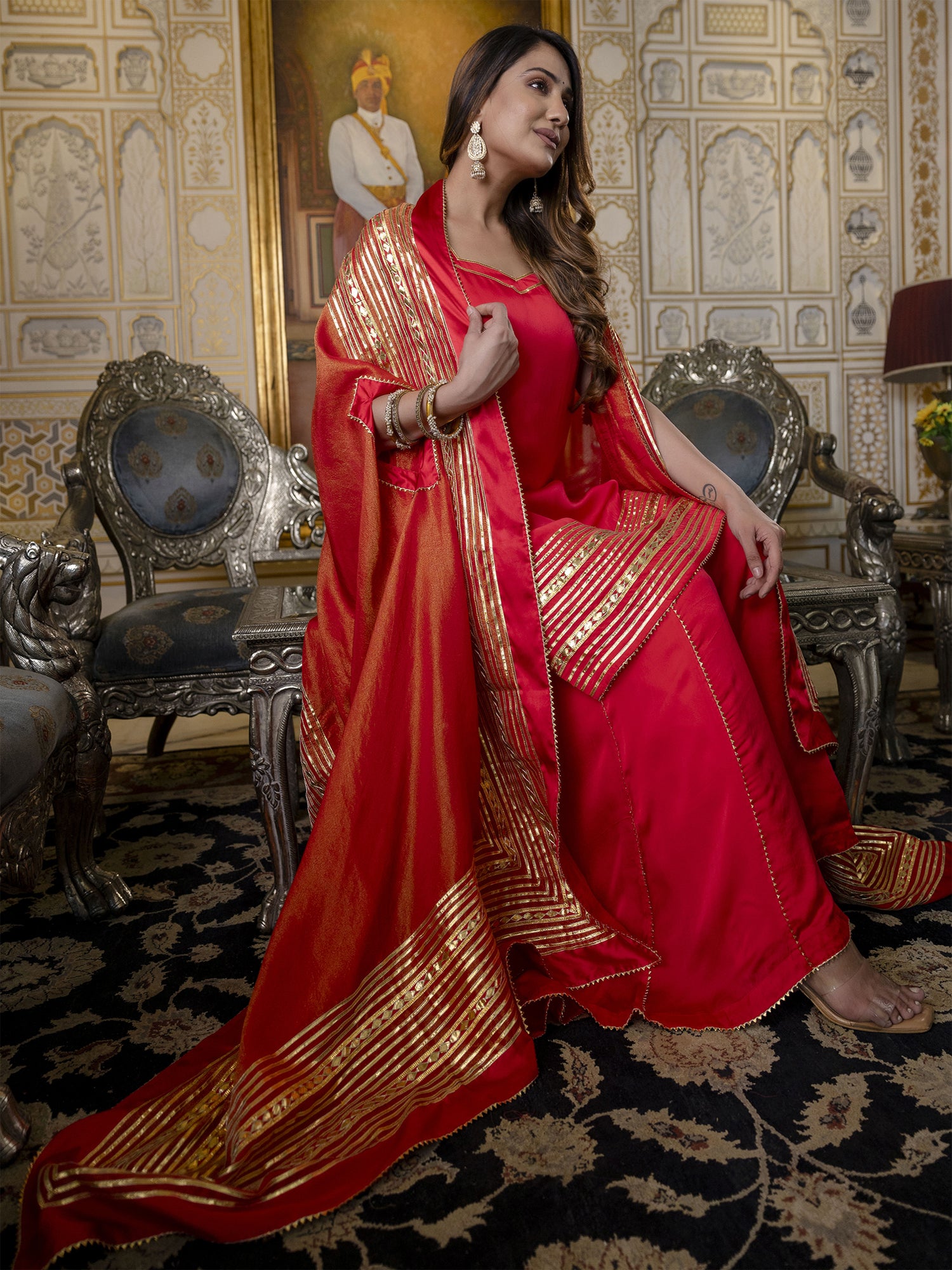 Red Cape Style Sharara Suit With Gota Work