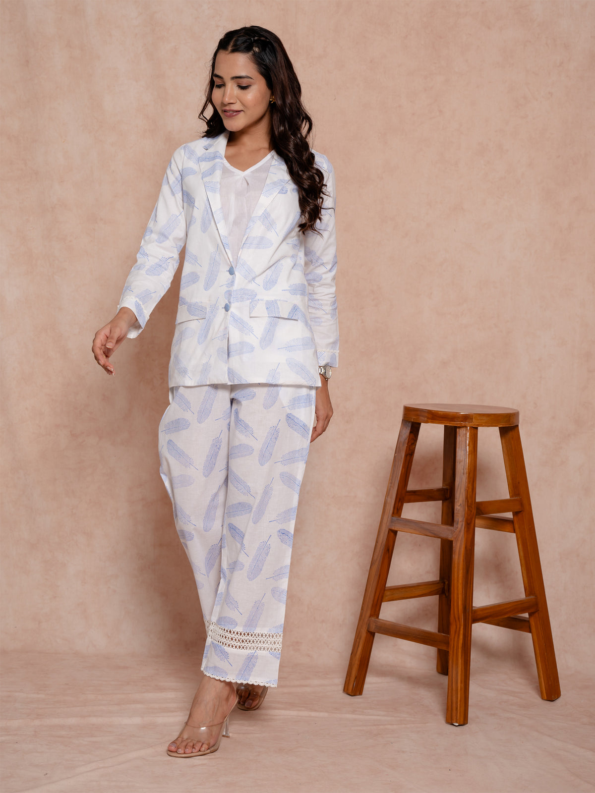 White Block Print Cotton Co-Ord Set