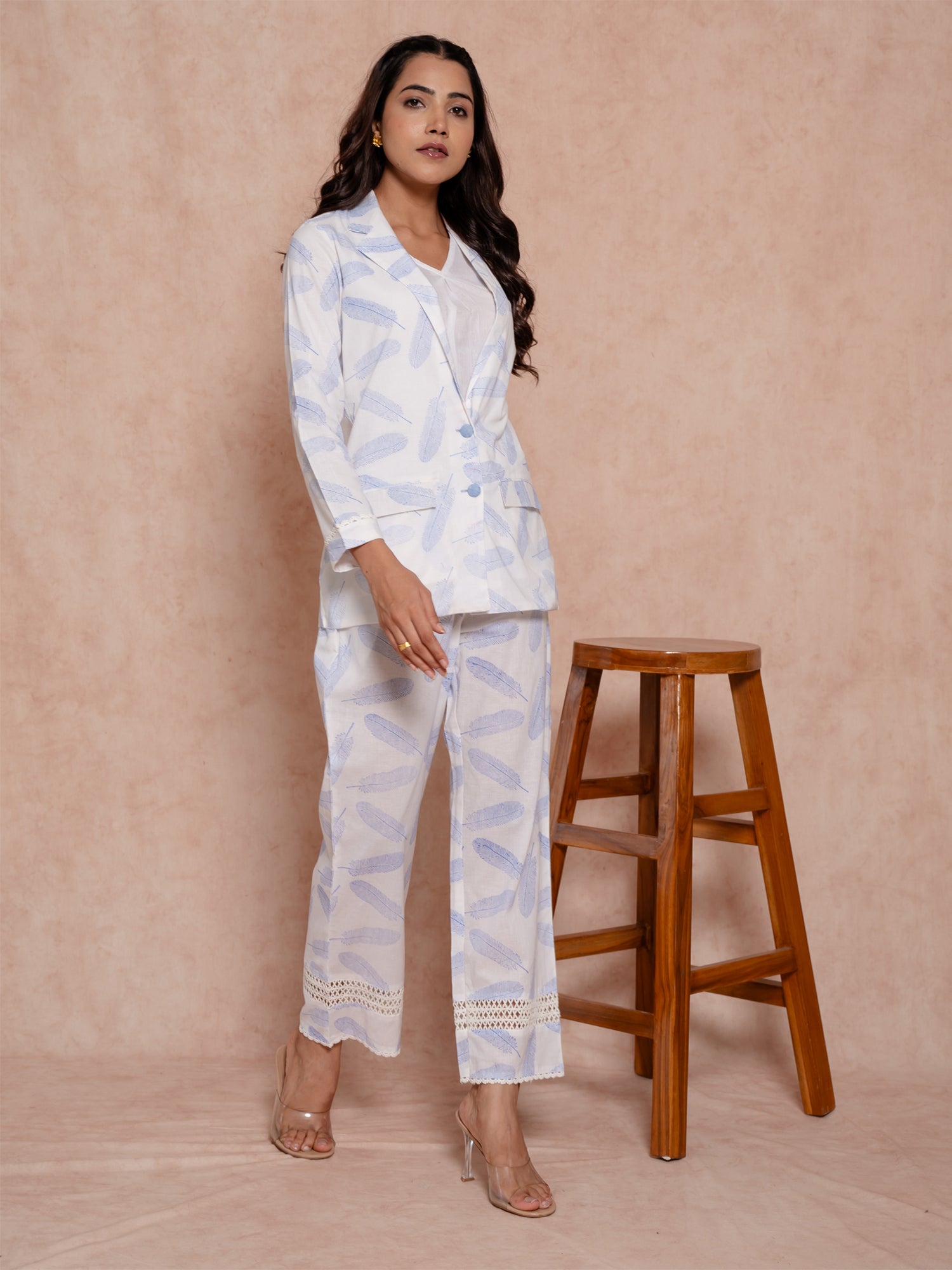 White Block Print Cotton Co-Ord Set