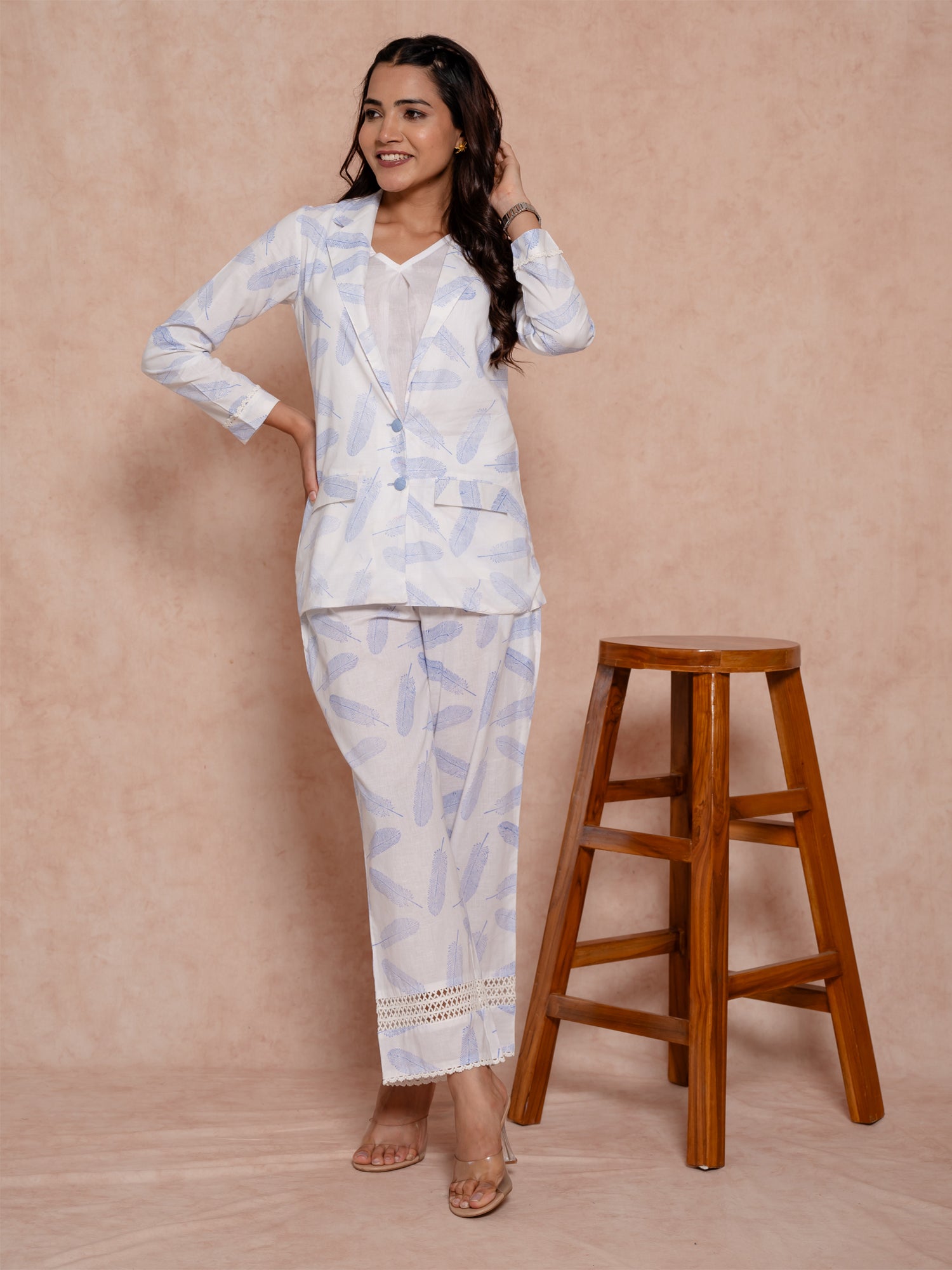 White Block Print Cotton Co-Ord Set