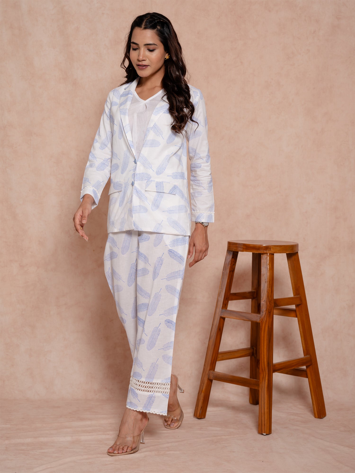 White Block Print Cotton Co-Ord Set