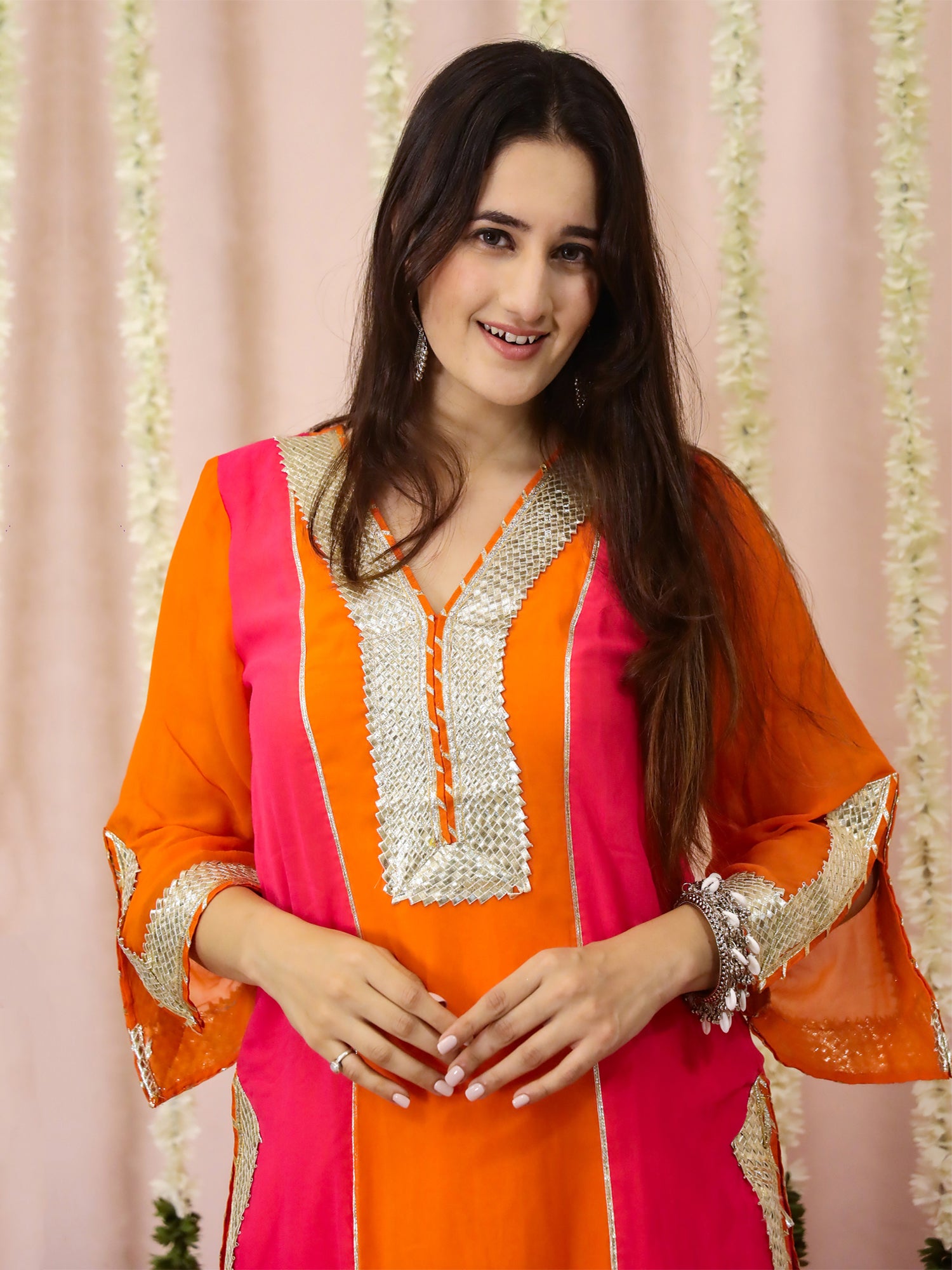 Orange and Pink Suit Set In Georgette