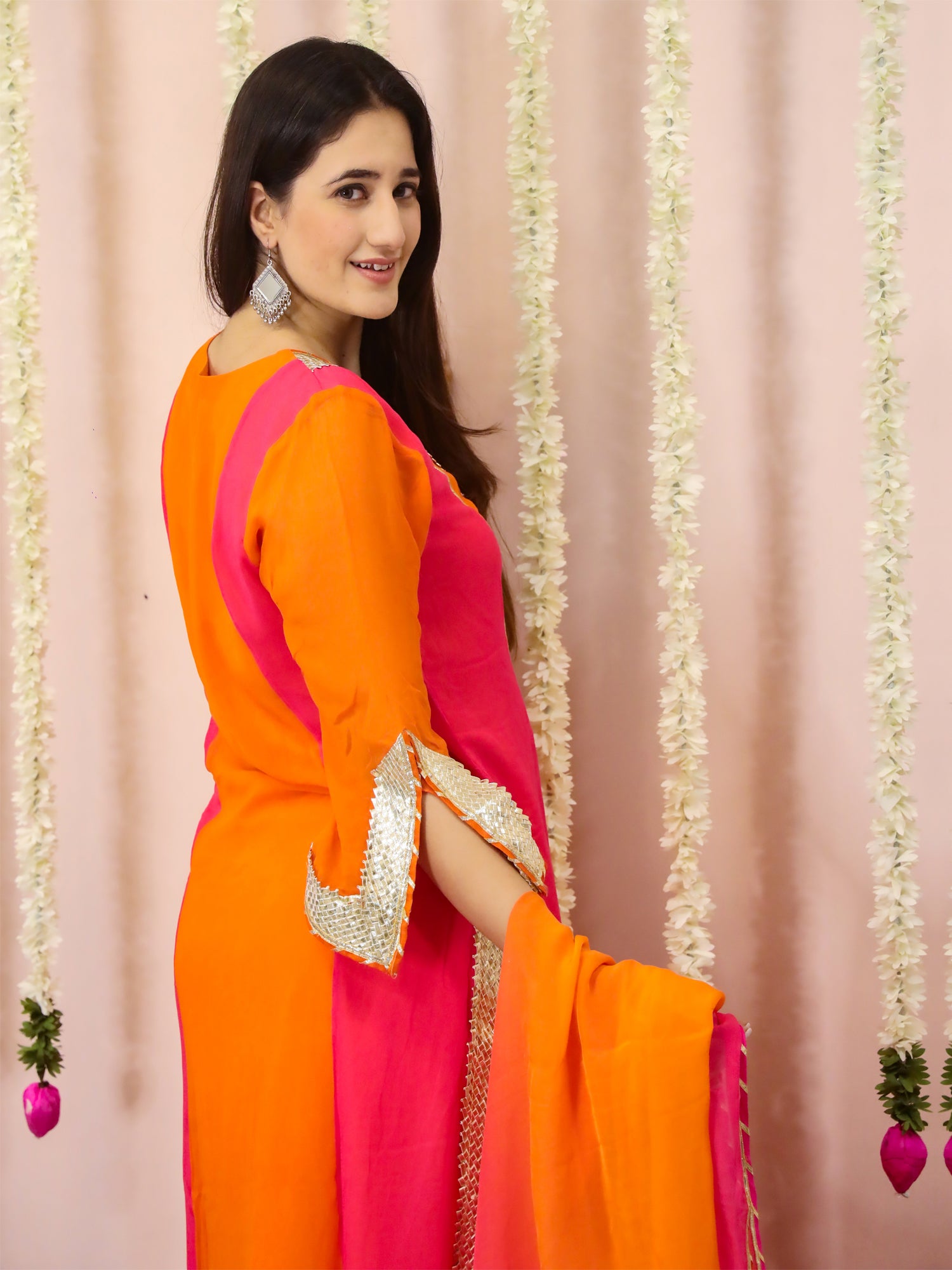 Orange and Pink Suit Set In Georgette