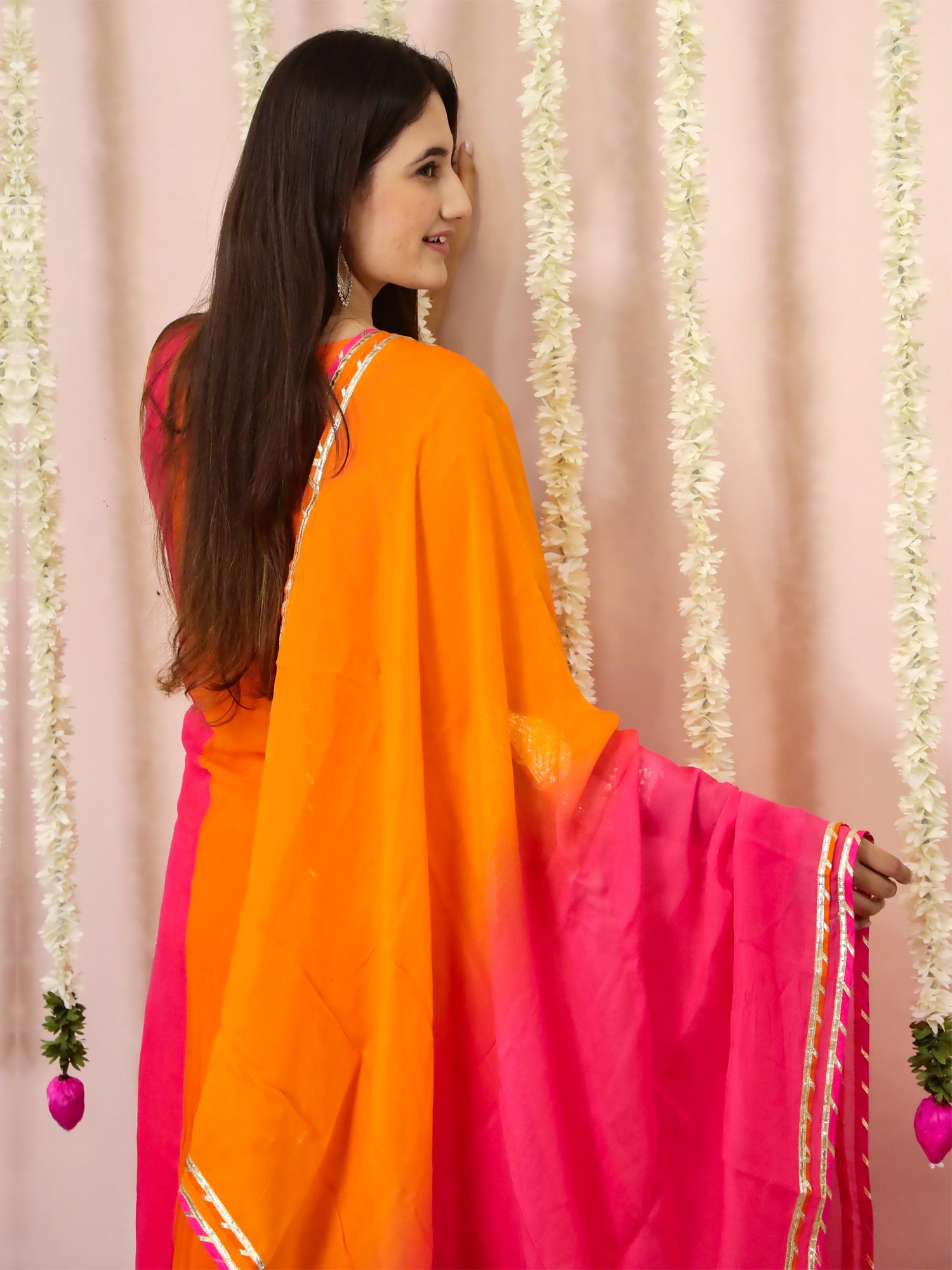 Orange and Pink Suit Set In Georgette