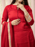 Red Straight Cut Suit Set With Gota Work